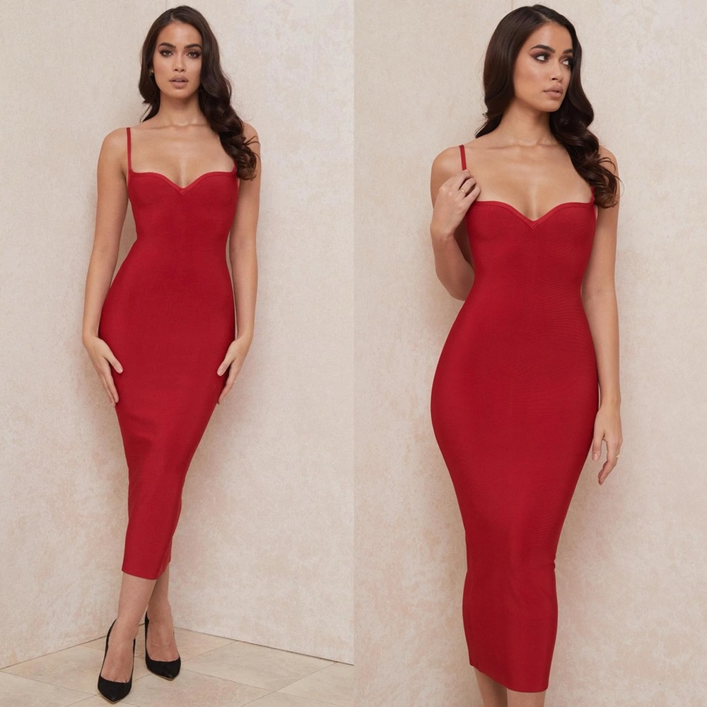 HOUSE OF CB 'Domenica' Red Sweetheart Neckline Bandage Dress - Picture 3 of 12